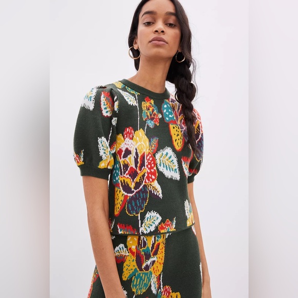 Farm Rio Anthropologie Margarita Floral Sweater Set Sz. XSMALL Petite - Picture 6 of 17